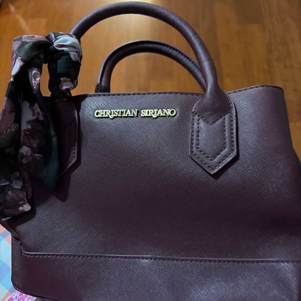 Christian Siriano Burgundy Satchel with Floral Scarf
